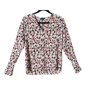 Ann Taylor Factory Long Sleeve V Neck Floral Blouse Size Extra Small